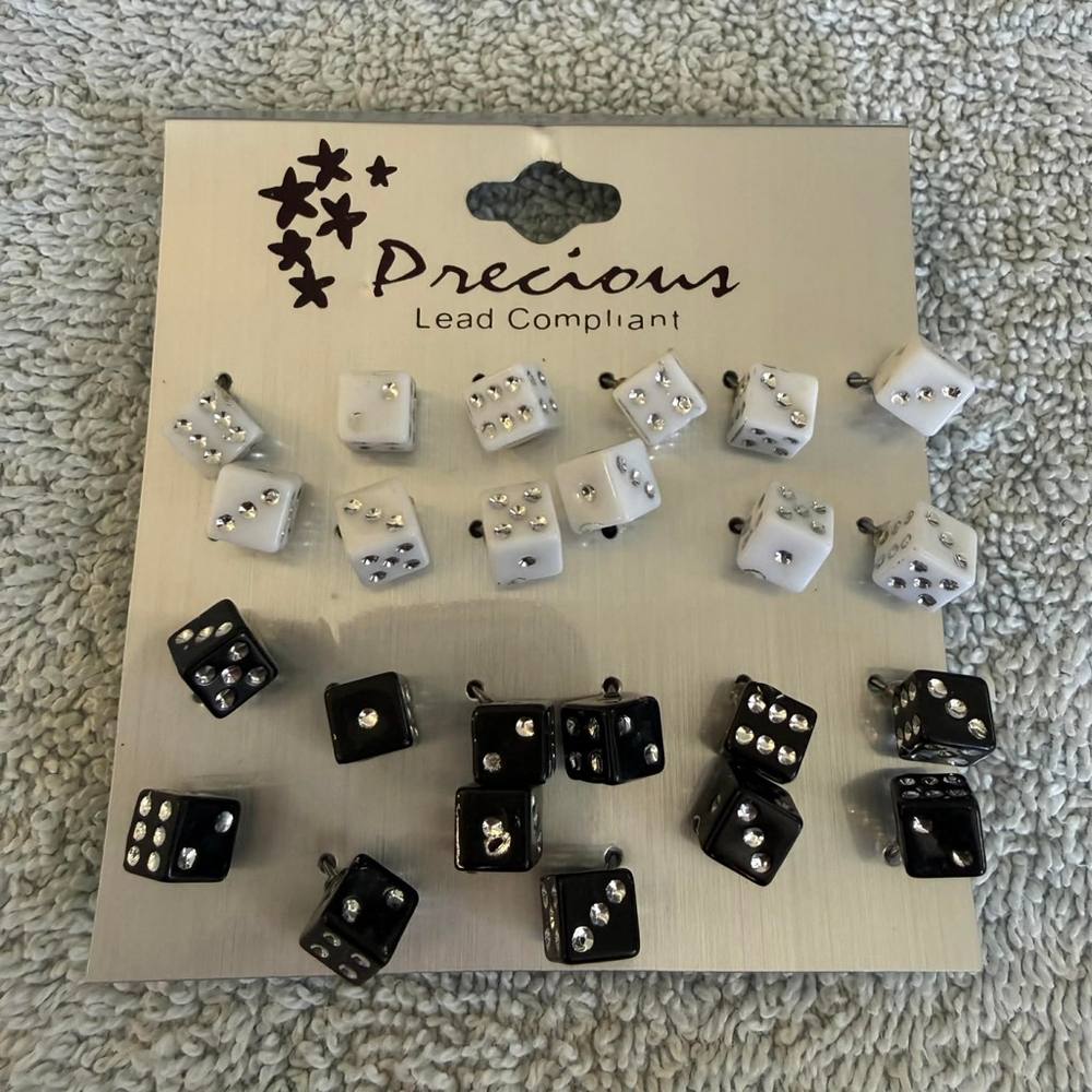Women's Precious Dice Stud Earrings Black White